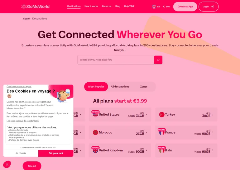 Gomoworld eSIM avis pagina overzicht
