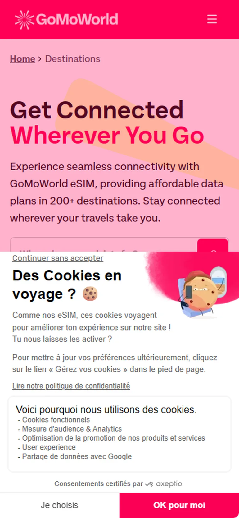 Gomoworld eSIM mobiele weergave